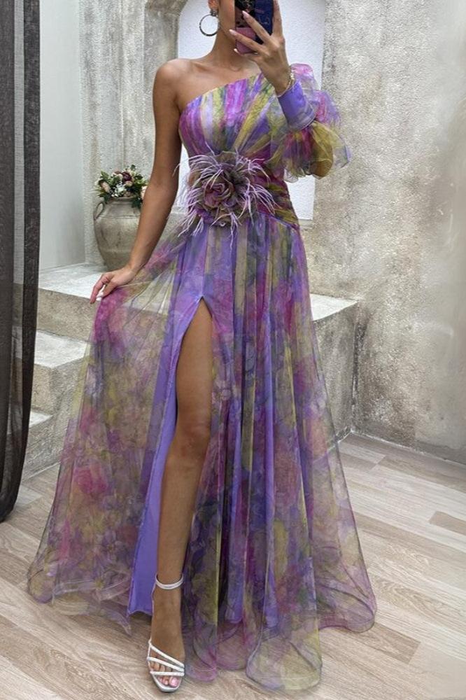 Olivia Asymmetric Bloom Maxi Dress