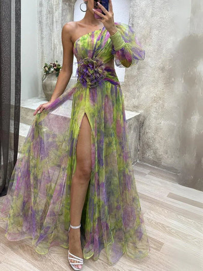 Olivia Asymmetric Bloom Maxi Dress