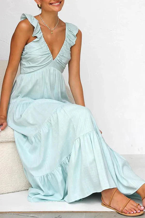 Elegant Pink Maxi Dress with V-Neck