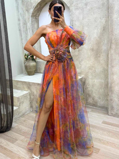 Olivia Asymmetric Bloom Maxi Dress