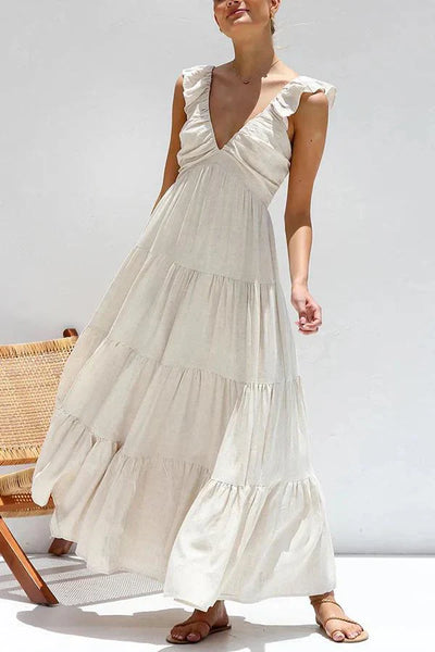 Elegant Pink Maxi Dress with V-Neck