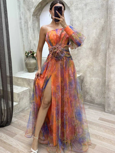 Olivia Asymmetric Bloom Maxi Dress