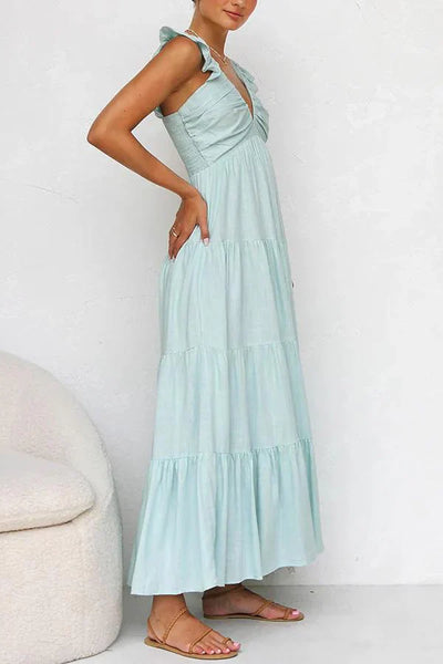 Elegant Pink Maxi Dress with V-Neck