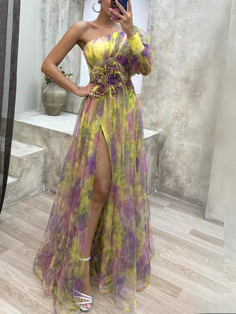 Olivia Asymmetric Bloom Maxi Dress