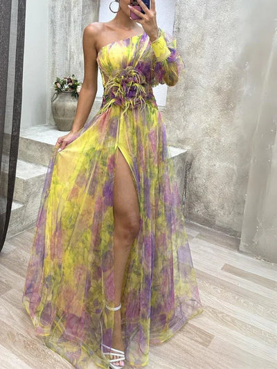 Olivia Asymmetric Bloom Maxi Dress