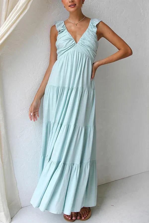 Elegant Pink Maxi Dress with V-Neck