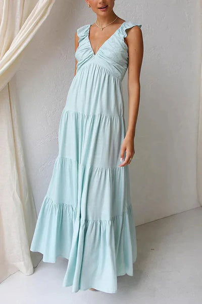 Elegant Pink Maxi Dress with V-Neck